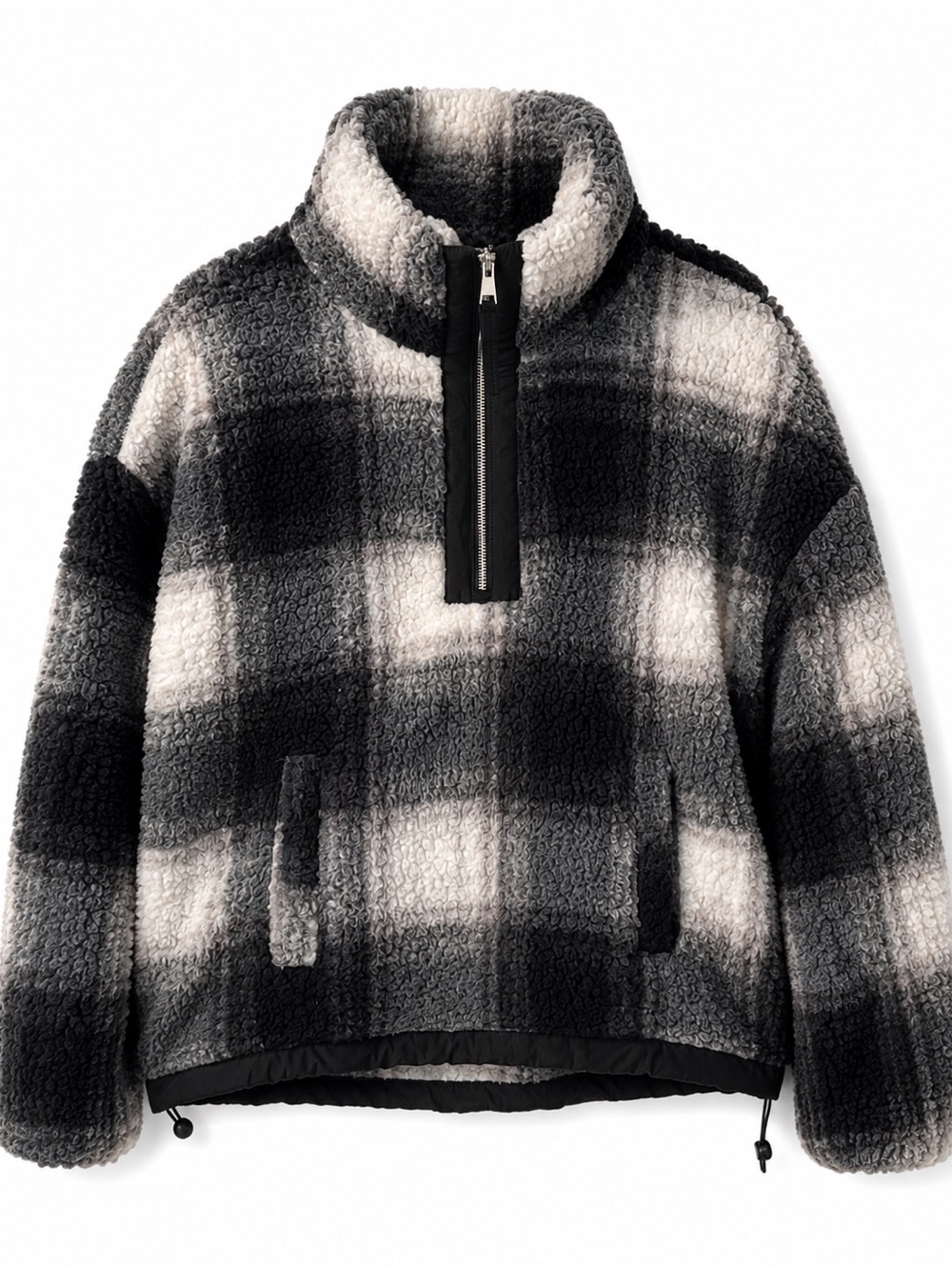 Abercrombie & Fitch Soft A&F Sherpa Plaid Quarter Zip Pullover – M - Picture 1 of 5